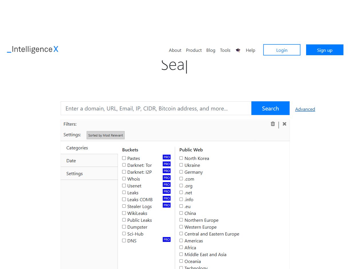 Intelligence XのAdvanced画面。Leaks、Leaks COMB、Stealer LogsなどにPRO表示
