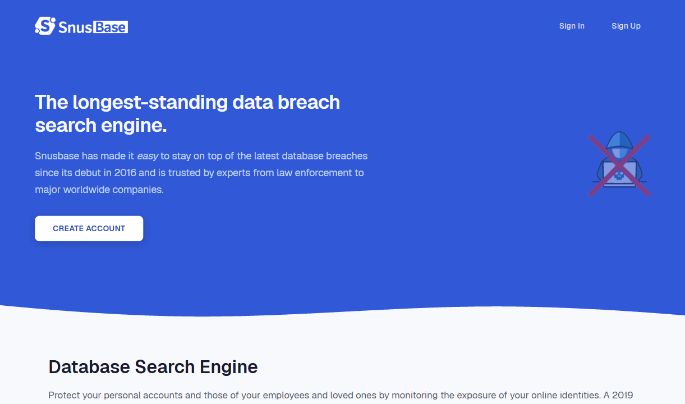 Snusbaseの公開トップページ。Sign In、Sign Upとサービス説明